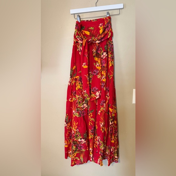 Free People Vibrant Red Aloha Floral Wide Leg Pants - Picture 2 of 8